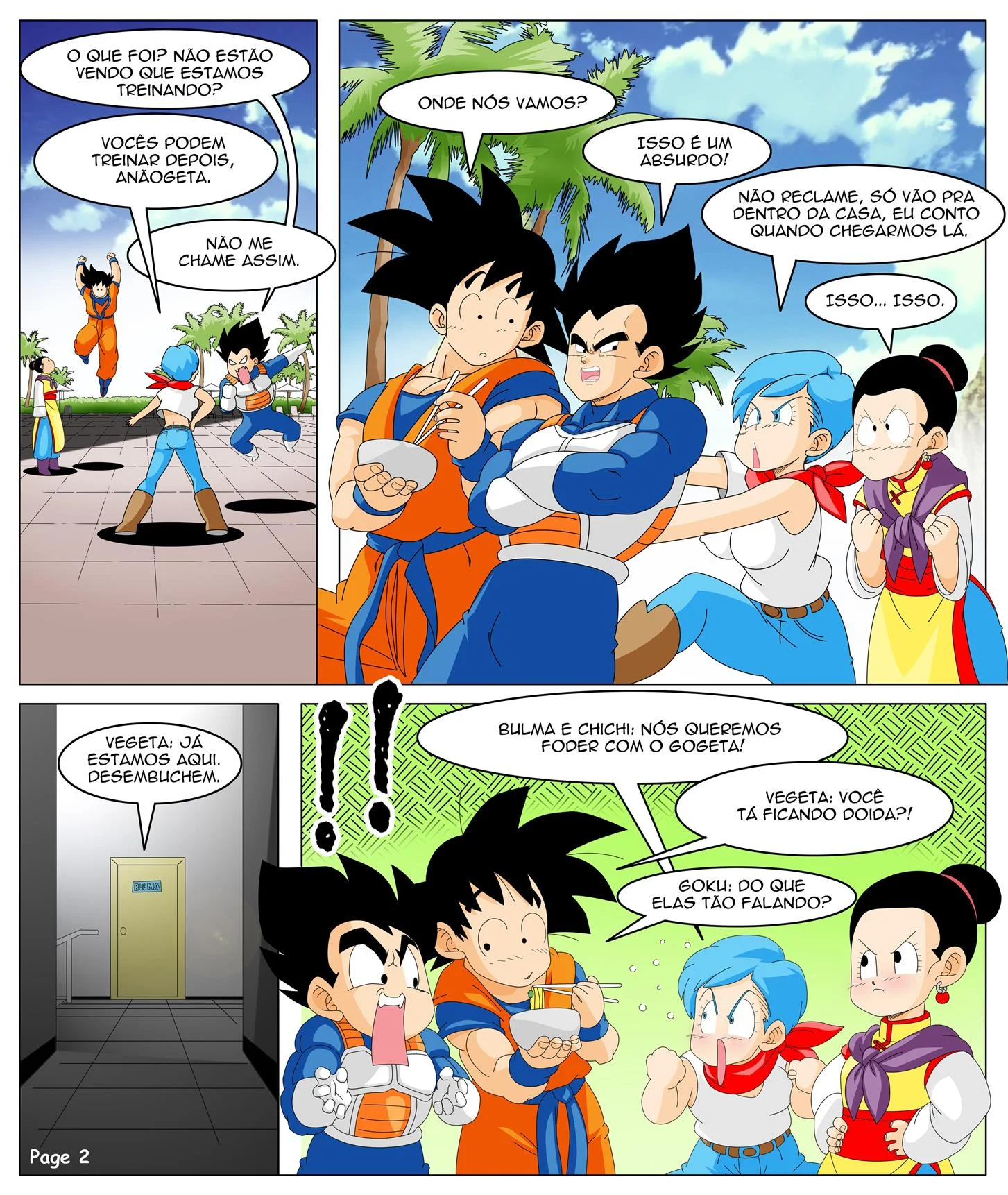 Bulma e Chichi encarando Gogeta – Peitões – Versão PT-BR