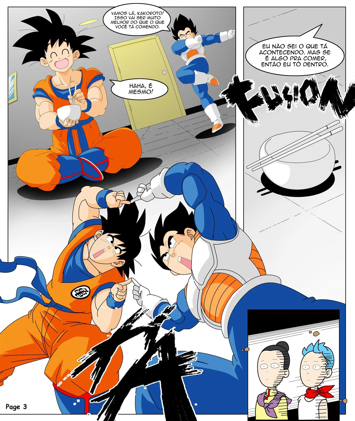 Bulma e Chichi encarando Gogeta – Peitões – Versão PT-BR