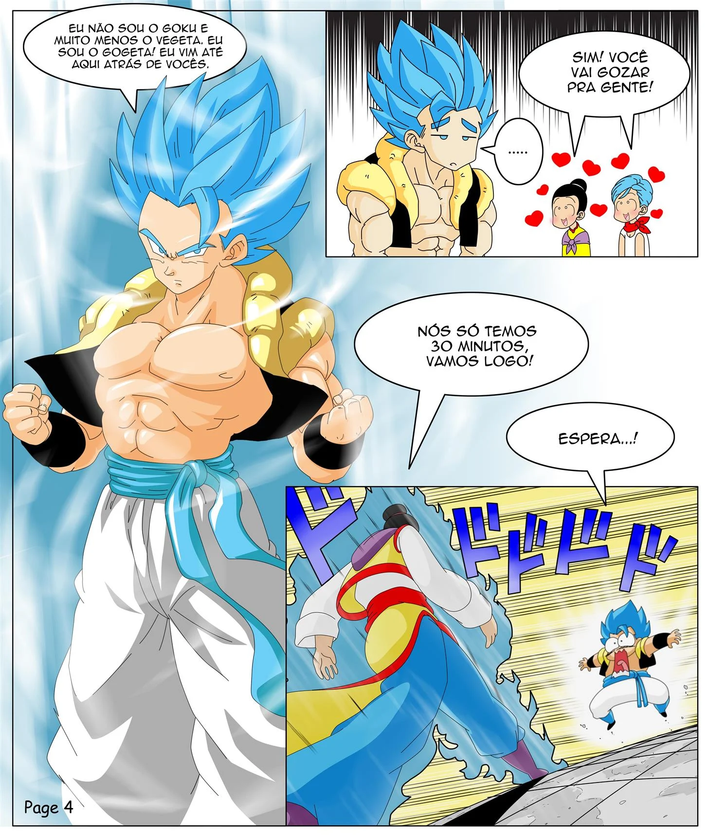Bulma e Chichi encarando Gogeta – Peitões – Versão PT-BR