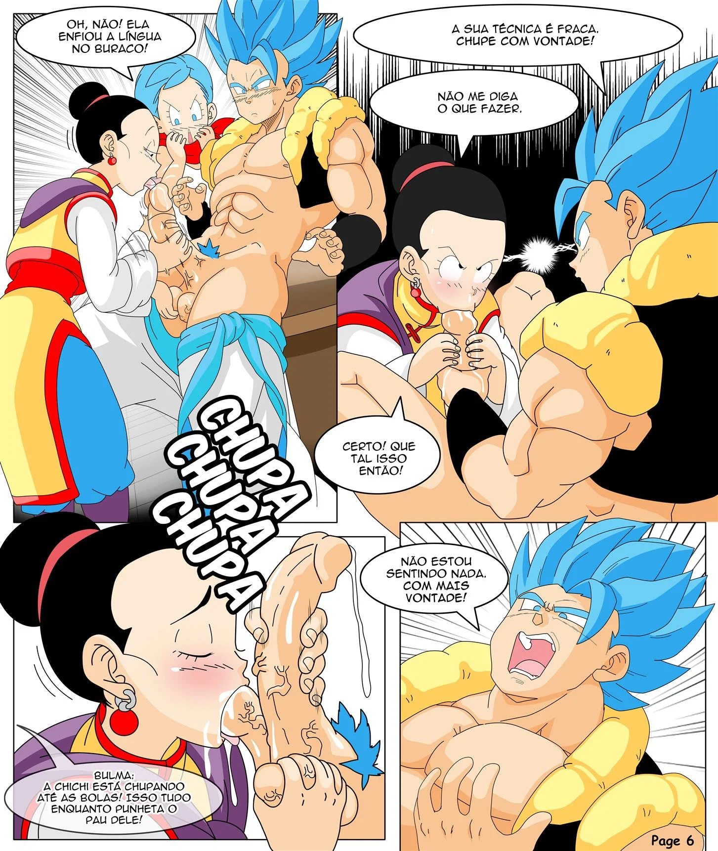 Bulma e Chichi encarando Gogeta – Peitões – Versão PT-BR