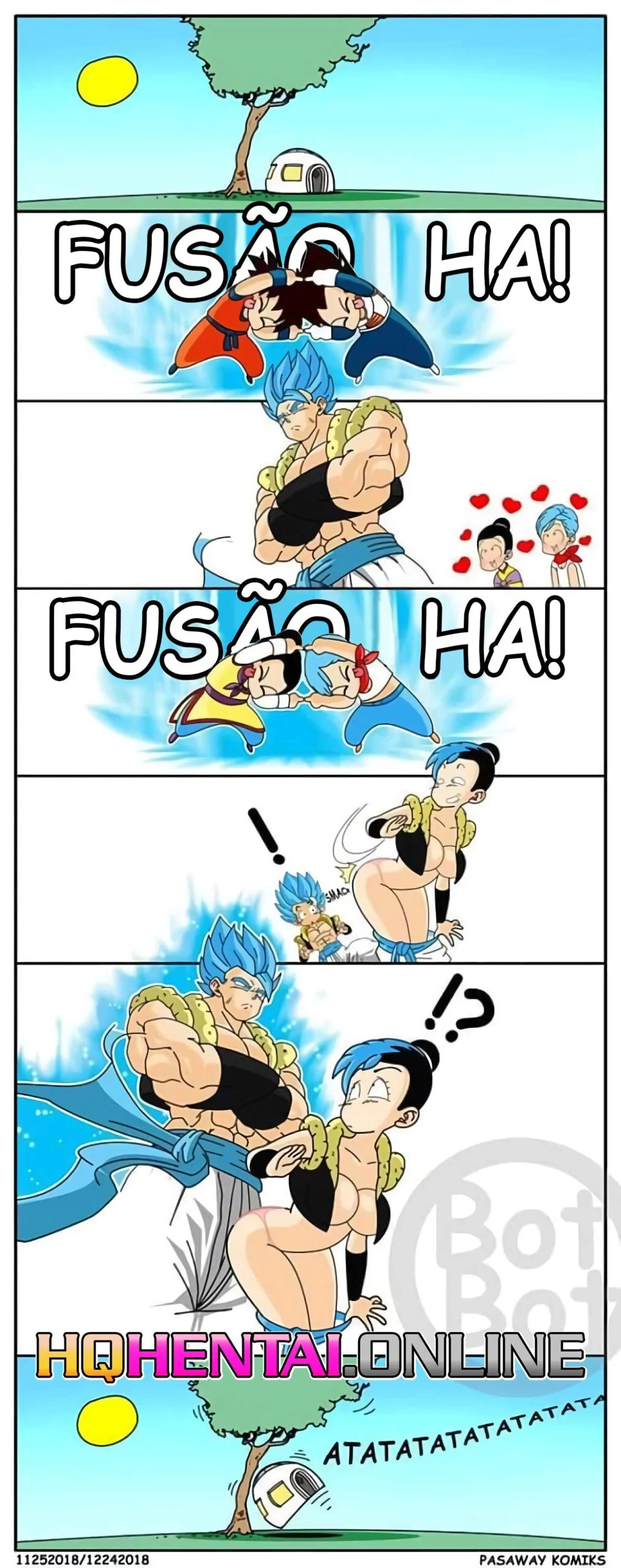 Bulma e Chichi encarando Gogeta – Peitões – Versão PT-BR