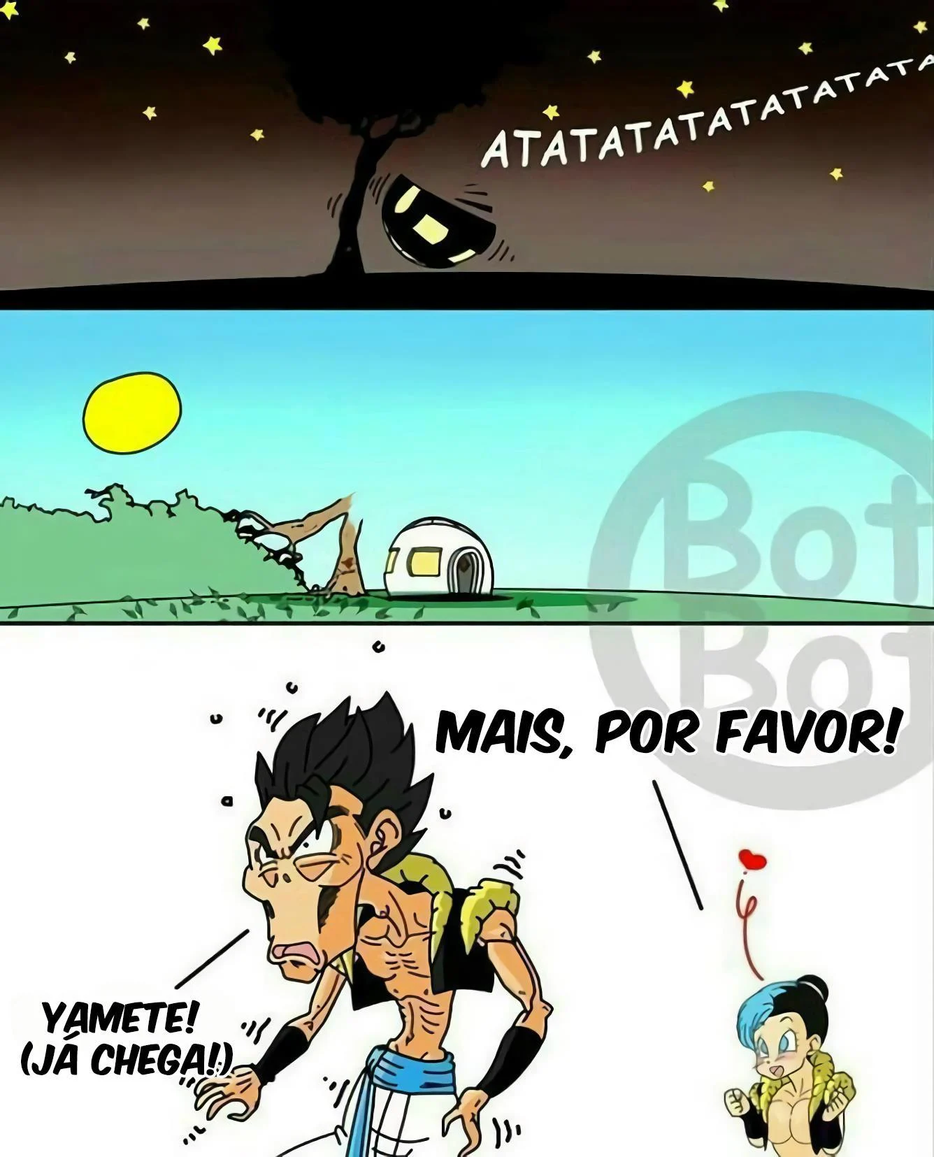 Bulma e Chichi encarando Gogeta – Peitões – Versão PT-BR