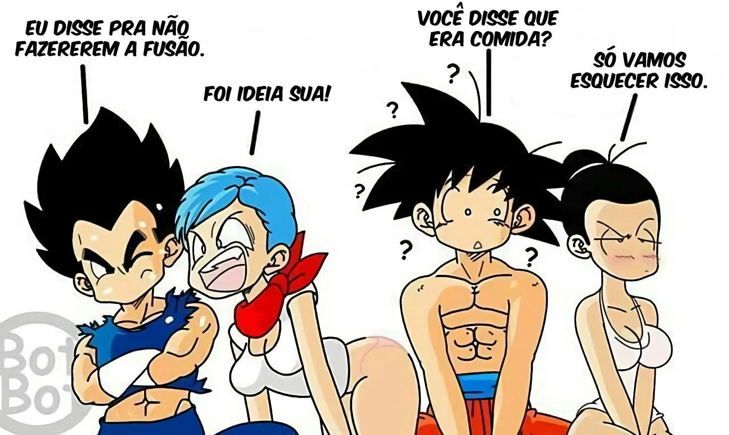 Bulma e Chichi encarando Gogeta – Peitões – Versão PT-BR