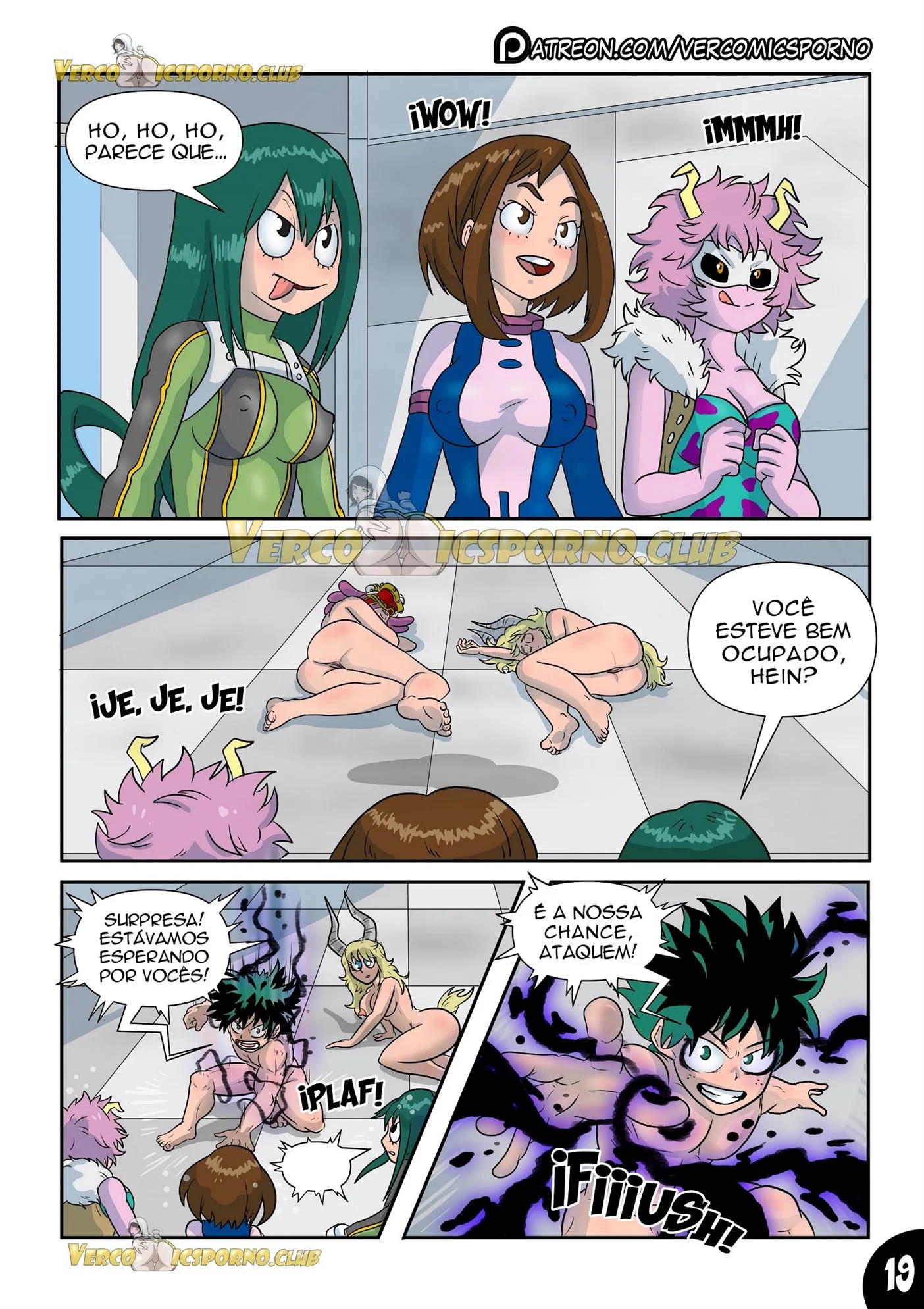 Deku e o vírus do tesão 3 – Tsuyu Asui Hentai – HQ em Português