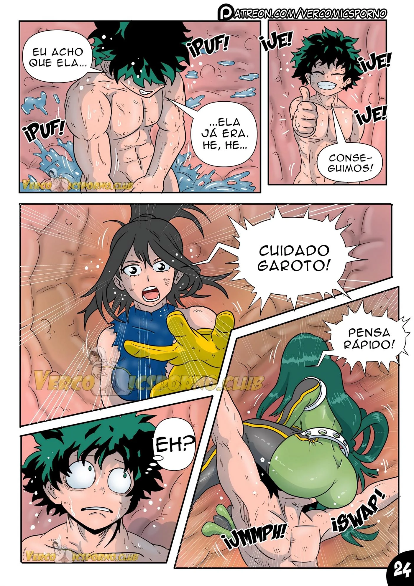 Deku e o vírus do tesão 3 – Tsuyu Asui Hentai – HQ em Português